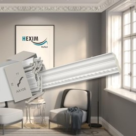 HEXIM Perfect 2 Metre Decorative Profiles - Large Selection (AA106 - 78 x 77 mm) - Moulding Strip Made of PU Patterned, White, Shockproof, Corner Moulding Moulding