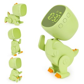 EUBSWA Digital Alarm Clock for Children, Dinosaur Children's Alarm Clock with Variable Shapes, Snooze Function, Night Light Timer and Adjustable 6 Alarm Musics (Green)
