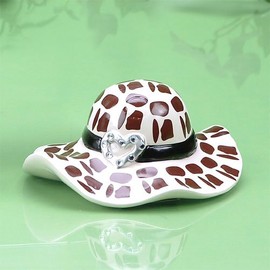 StealStreet SS-UG-HNB-316, 6 Inch Giraffe Print Wide Brim Hat Ceramic Piggy Bank, Brown and White