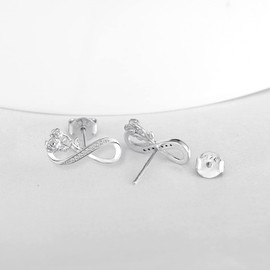 INFINIONLY Women's girl's Earrings Studs, 925 silver earrings, infinity symbol earrings studs, infinity symbol earrings decorative with rose flower, Inlaid Zircon, silver