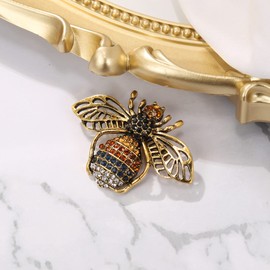 BriLove Vintage Inspired Insect Themed Animal Crystal Enamel Bee Brooches for Women Yellow Gold-Toned