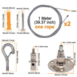 2sets Adjustable Hanging Wire Kit-2pcs 1 meter/39.4in Stainless Steel Wire Rope+2pcs Spring Hook Hanging Disc-2sets Portable Hook & Eye Turnbuckle Tension for Furniture, Lamp,Picture(Silver)