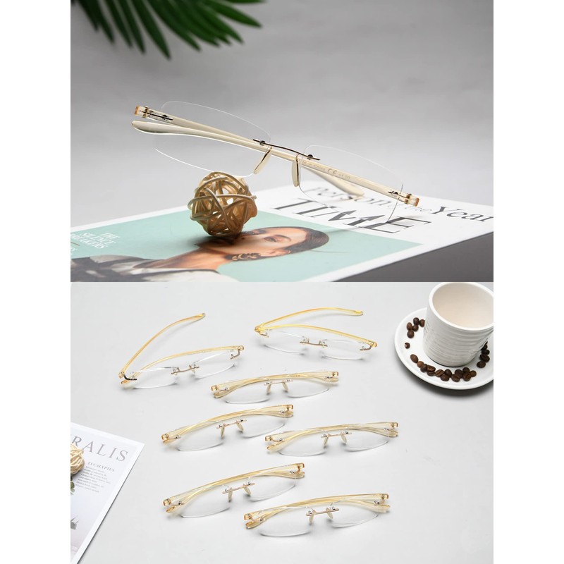 LUR READING GLASSES 7 pack Small Lens Rimless Readers (Yellow