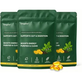 Aceite de orégano con aceite de semilla negra, apoyo inmunológico y intestinal, 60 unidades,3PCS