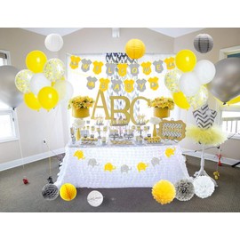 Yellow Grey Elephant Baby Shower Decorations Neutral for Boy or Girl, Welcome Baby Banner Elephant Garland Confetti Balloons for Gender Neutral Baby Decor