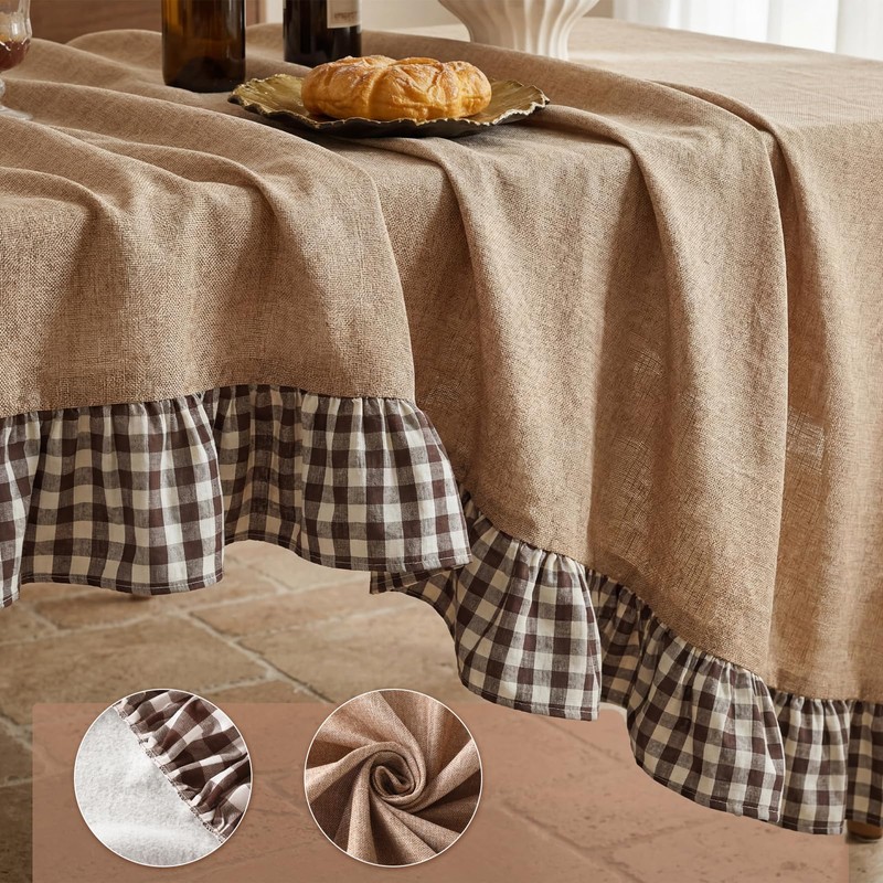 Mindsoft 60 x 120 Inch Rectangle Farmhouse Ruffle Tablecloth Rustic