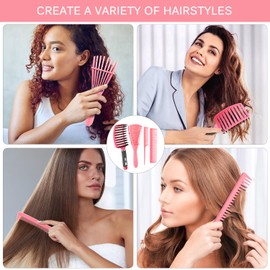 4pcs Curly Brush Set for Adult & Kids Wet or Dry Hair, Detangling Brush for 3/4ABC Hair with Wide Tooth Comb (4, Pink)