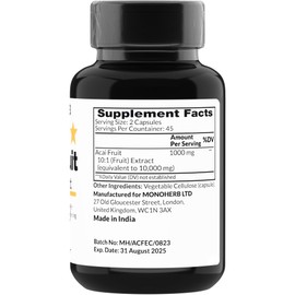 MONOHERB Acai Fruit Extract 1000 mg - 90 Vegetarian Capsules