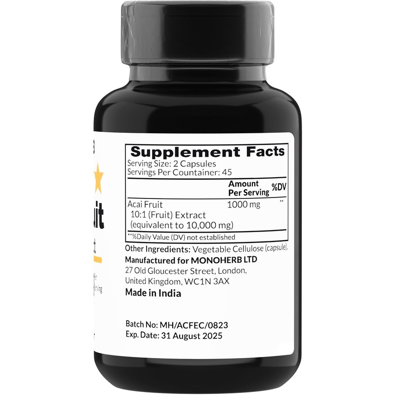 MONOHERB Acai Fruit Extract 1000 mg - 90 Vegetarian Capsules