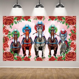 Kentucky Derby Backdrop for Photography Horse Racing Run for The Rose Banner Churchill Downs Derby Day Party Decorations and Supplies for Home Party-71×43''