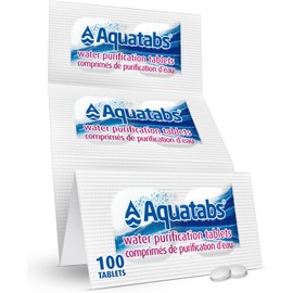 Tabletas de Purificación de Agua Aquatabs 49mg – 100 Tabletas (Tratamiento de 100L), Certificadas NSF 60, Rápida Acción en 30 Minutos, Vida Útil de 5 Años, Esenciales para Emergencias y Supervivencia