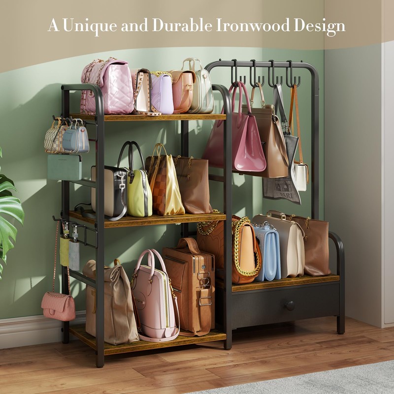 Purse Organizer for Closet, with Bottom Drawer, Extra Large Capacity
