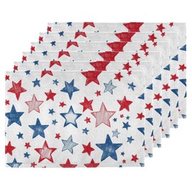 Linen Placemats Set of 6, Table Mats 12 x 18 Inch Heat Resistant Place Mats Non-Slip Wipeable Placemats for Dining Kitchen Dining Table Party Decor (4th of July)