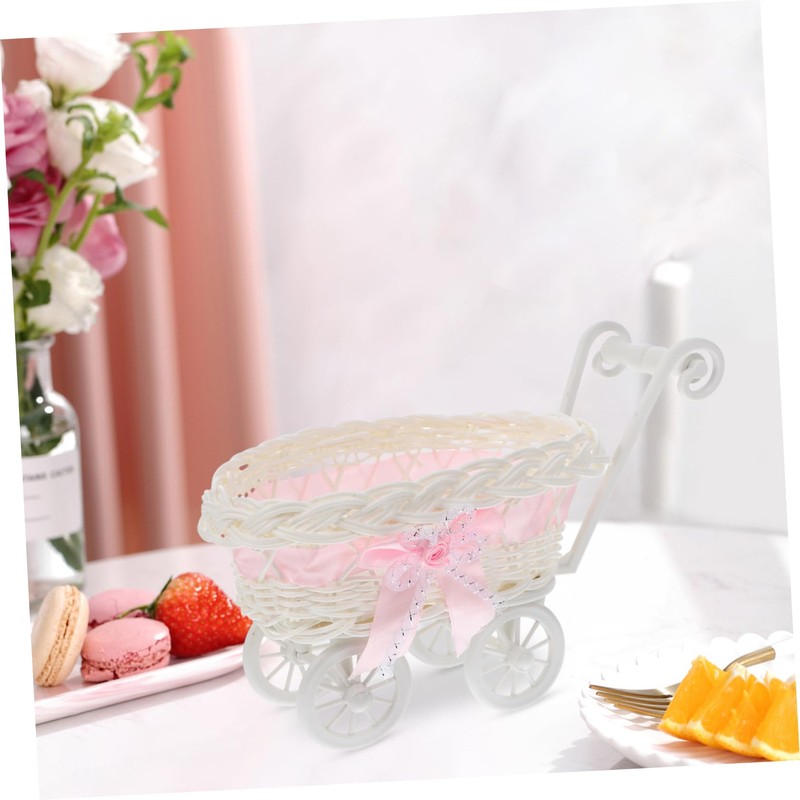 SHOWERORO Imitation Rattan Carriage Candy Basket Mini Woven Flower Holder
