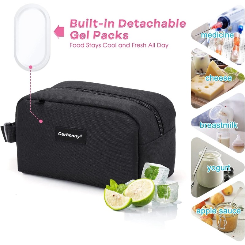 Cerbonny Freezable Lunch Snack Bag. Mini Cooler For Travel/Work/Sc