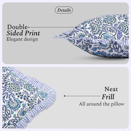 CPC Indigo Blue 100% Cotton Block Print Ruffle Pillow Cover 16X16 inch, Handmade Boho Floral Pillowcase, Farmhouse Cottagecore Bedding, Soft Decorative Cushion Cover for Bedroom Décor
