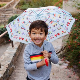 Wildkin Kids Umbrella – Rainproof Canopy, Curved Handle, Easy Hanging Design - Trains, Planes & Trucks