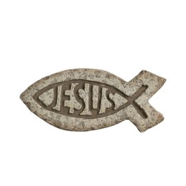 ShineOnAngel Christian Jesus Fish Tabletop Decor – 7.4 Inch Stone-Look Ichthys Sculpture with Engraved Jesus Text – Religious Vintage Statue for Home or Office