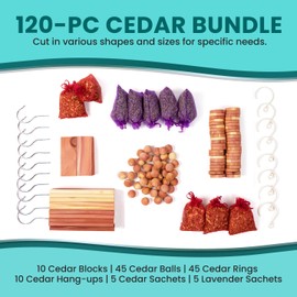 120 Variety Pack - Lavender and Cedar For Closets - Cedar Balls For Clothes Storage - Cedar Closet Protection Scent Bags - Natural Cedar Hanger Rings - Cedar Scented Balls Cedar Air Freshener For Clos
