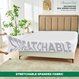 Biscaynebay Decorative Box Spring Cover Queen Size, White Luxurious Jersey Knitting Stretchy Wrap Around 4 Sides Bed Skirt for Home/Hotels, Easy Fit Wrinkle & Fade Free Machine Washable