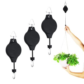 Plant Pulley Hangers Retractable Plant Hooks,3Pcs Plant Hook Pulley Retractable Plant Pulley,Adjustable Hanging Flower Basket Hook Plant Pulley,Plant Hanging Basket Pulley Hanging Basket Pulley,Black