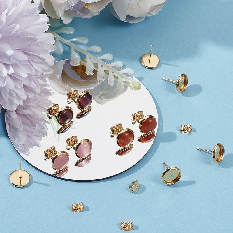 Beebeecraft 1 Box 50Pcs Post Stud Earring Findings 18K Gold