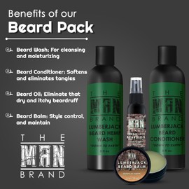 Lumberjack Beard Pack by The Man Brand - Includes 8 oz Lumberjack Beard Hemp Wash, 1 oz Lumberjack Beard Oil, 1 oz Lumberjack Beard Balm, 8 oz Lumberjack Beard Conditioner - Lumberjack Beard Grooming