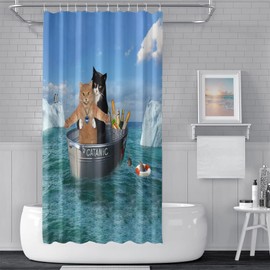 Funny Cat Theme Shower Curtain 72x72inch Cute Pet Kitten Couple Imitate Human Bathroom Decor Curtains Sweet Cat Couples Polyester Waterproof Fabric Shower Curtain Sets with 12 Hooks