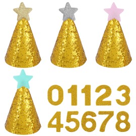 4 Pcs Dog Birthday Hat Small Dog Hat Glitter Dog Party Hat with 0-8 Numbers Star Dog Hats for Boys Girls Medium Dogs Cats Kitten Puppies Rabbits Pet Grooming Accessories