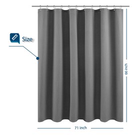 Short Shower Curtain Fabric with 66 inch Length, Waffle Weave, Hotel Luxury Spa, 230 GSM Heavy Duty, Water Repellent, Machine Washable, Gray Pique Pattern Decorative Bathroom Curtain