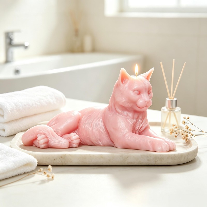 Realistic Lie Prone Cat Silicone Mold,3D Resting Kitten Figurine Mold