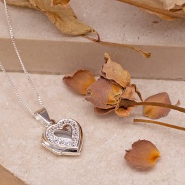 Tuscany Silver Cubic Zirconia Heart Locket on Adjustable Curb Chain Sterling Silver Necklace of 41-46 cm/16-18 Inches