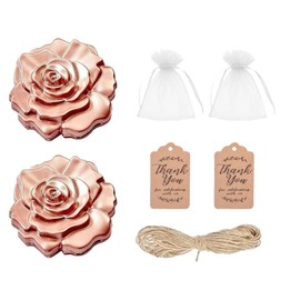 TAYCZGQL 2 Pcs Rose Compact Mirror Shaped Compact Mirrors in Rose Gold, Comes with 2 White Organza Bags Thank - You Cards Ideal for Wedding Favors Bridal Shower Party Decorations