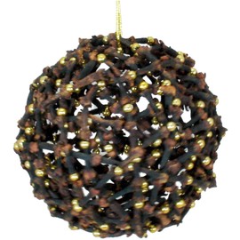 Hand Woven Clove Hanging Ornament Aromatic Natural Spice Scented Holiday Each Clove Hand Threaded with Metallic Thread Gold and Silver Beads Unique Christmas Tree Holiday Arrangement (BallL)