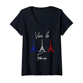 Womens Vive La France Gift Eiffel Tower Men Women Kids Bastille day V-Neck T-Shirt