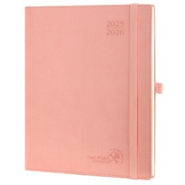 POPRUN Calendar 2025 2026 Weekly Planner (Aug.2025-Dec.2026) Soft Cover with PU Leather, Approx. A4 (26.5 x 21.5 cm), 17-Month Diary 1 Week 2 Pages with FSC® Certified Paper - Pink