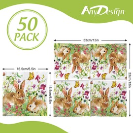 AnyDesign 50 Pack Easter Paper Napkin Watercolor Floral Rabbit Disposable Luncheon Napkins Spring Dessert Dinner Hand Napkin for Birthday Baby Shower, 6.5 x 6.5 Inch