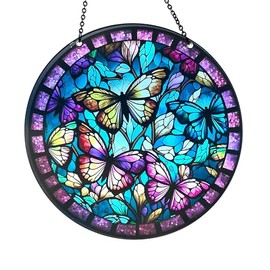 d'ears - Butterflies - Acrylic Suncatcher with Chain - Butterfly - Colorful - Nature - Window Art - 6 Inch Diameter - Made in The USA