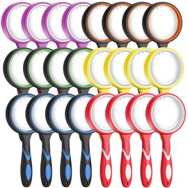 Leffis 24 Pack Magnifying Glass, 50mm 10X Glasses Lens Reading Magnifier for Kids and Seniors, Non-Slip Handheld Magnifying Glass for Close Work, Nature Exploration