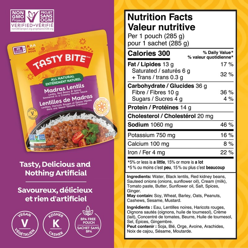 Tasty Bite® All Natural Madras Lentils Entrée, 258g