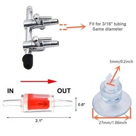 2 Way Aquarium Air Flow Control Lever Valve Splitter Pump Accessory Set with 2 Check Valves and 4 Suction Cups for Aquariums
