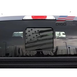 Digo Auto Styling 2015-2024 Ford F150 F250 F350 Back Middle Window American Flag Decal Sticker BLK