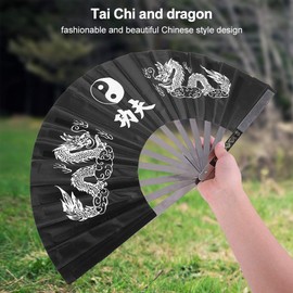 Ventilador De Tai Chi,Fan de Kung Fu de Artes Marciales de China Abanico de Acero Inoxidable Abanico de Tai Chi Portátil Escrito Equipo de Entrenamiento de Kung Fu de Estilo Chino(Negro)