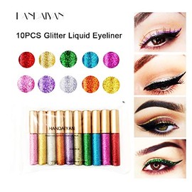 Merlin Scientific® HANDAIYAN Liquid Eyeliner, 10 Colors Glitter Diamond Eye Eyeliner Liquid Shining Metallic Gel