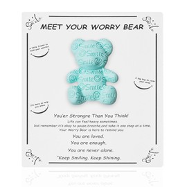 Smile Bear Pocket Hug with Inspirational Affirmation Cards - Anxiety Relief Gifts for Friends and Kids, Mental Health Support Token, Soft Resin Comfort Companion for Stress & Back to School（Lake Blue)