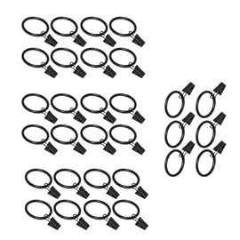 30PCS Rustproof Metal Drapery Rings, Stainless Steel Metal Curtain Rings with Clips, Shower Curtain Rings with Clips, Shower Curtain Hooks with Clips, Decorative Curtain Hook (Black)