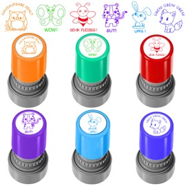 6 Pieces Self-Inking Teacher Stamps, Teacher Rating Reward Motivation Stamps, Cute Cartoon Kids Stamps, Praise Seal Encouragement, Student Homework Stamper