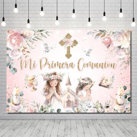 First Communion Backdrop for Girl Mi Primera Comunion Backdrop Baptism Backdrops for Girls First Communion Decorations Christening Decor