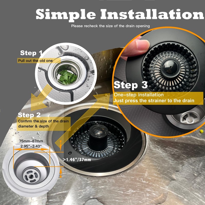 3 in 1 Kitchen Sink Drain Strainer, Universal Sink Drain