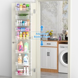 VyGrow 12.3" W Narrow Over the Door Pantry Organizer, 8-Tier Over the Door Organizer with Adjustable Basket, Pantry Door Organization for Pantry Kitchen Storage Room Spice Rack, White